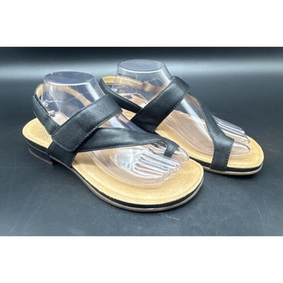 Brioso Dorado Black Leather Toe Loop Flat Sandals Size 9M Spring Summer Travel - Picture 1 of 15